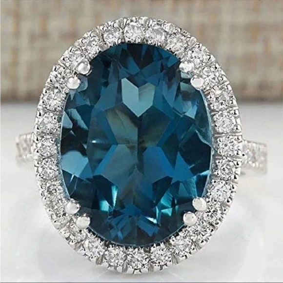 New 925 Silver Blue CZ Women Wedding Party Eternity Ring - Picture 6 of 6